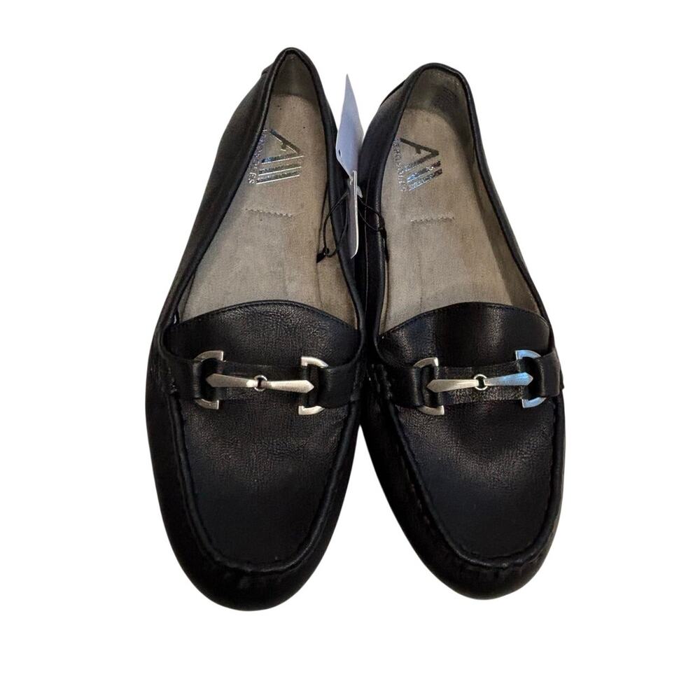Aerosoles Day Drive Womens 11W Black Loafers Silver Tone Buckle Comfort Wide